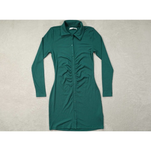 Abercrombie & Fitch Dresses & Skirts - Abercrombie Fitch Womens Green Shirt Dress Solid Ribbed Buttons Long Sleeve S